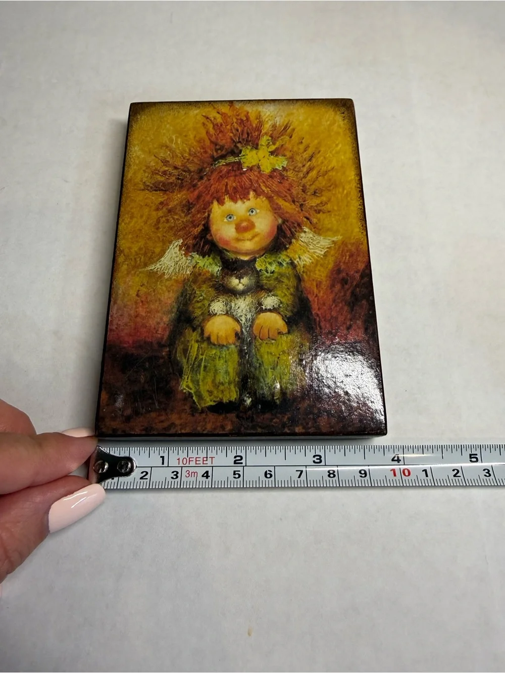 Set of 2 Angel Wood Wall Plaques Folk Art Whimsical Guardian Angel Decor 6”